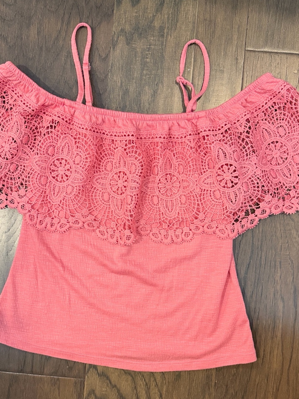 No Boundaries Pink Crochet Off-Shoulder Cami